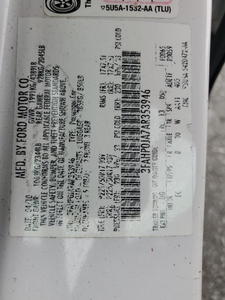 2010 Ford Fusion Sel VIN: 3FAHP0JA7AR353946 Lot: 66627455