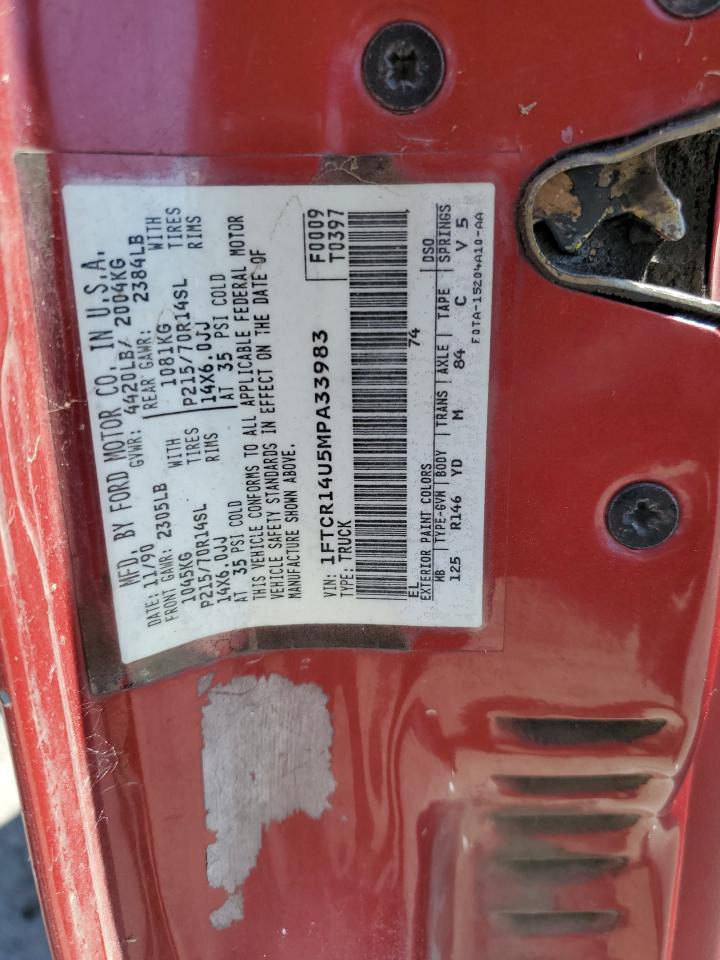 1991 Ford Ranger Super Cab VIN: 1FTCR14U5MPA33983 Lot: 65478595