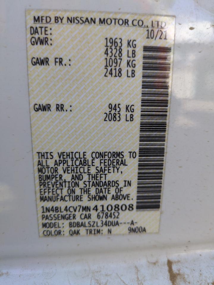 2021 Nissan Altima Sr VIN: 1N4BL4CV7MN410808 Lot: 63669785