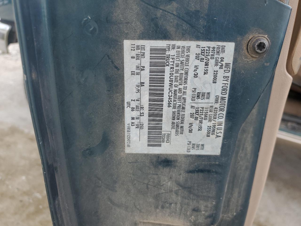 1998 Ford Ranger VIN: 1FTYR10U8WUC34566 Lot: 64934415