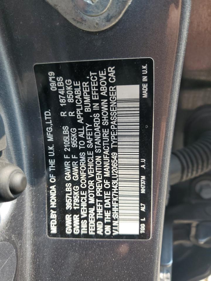 2020 Honda Civic Sport VIN: SHHFK7H43LU206549 Lot: 67124715