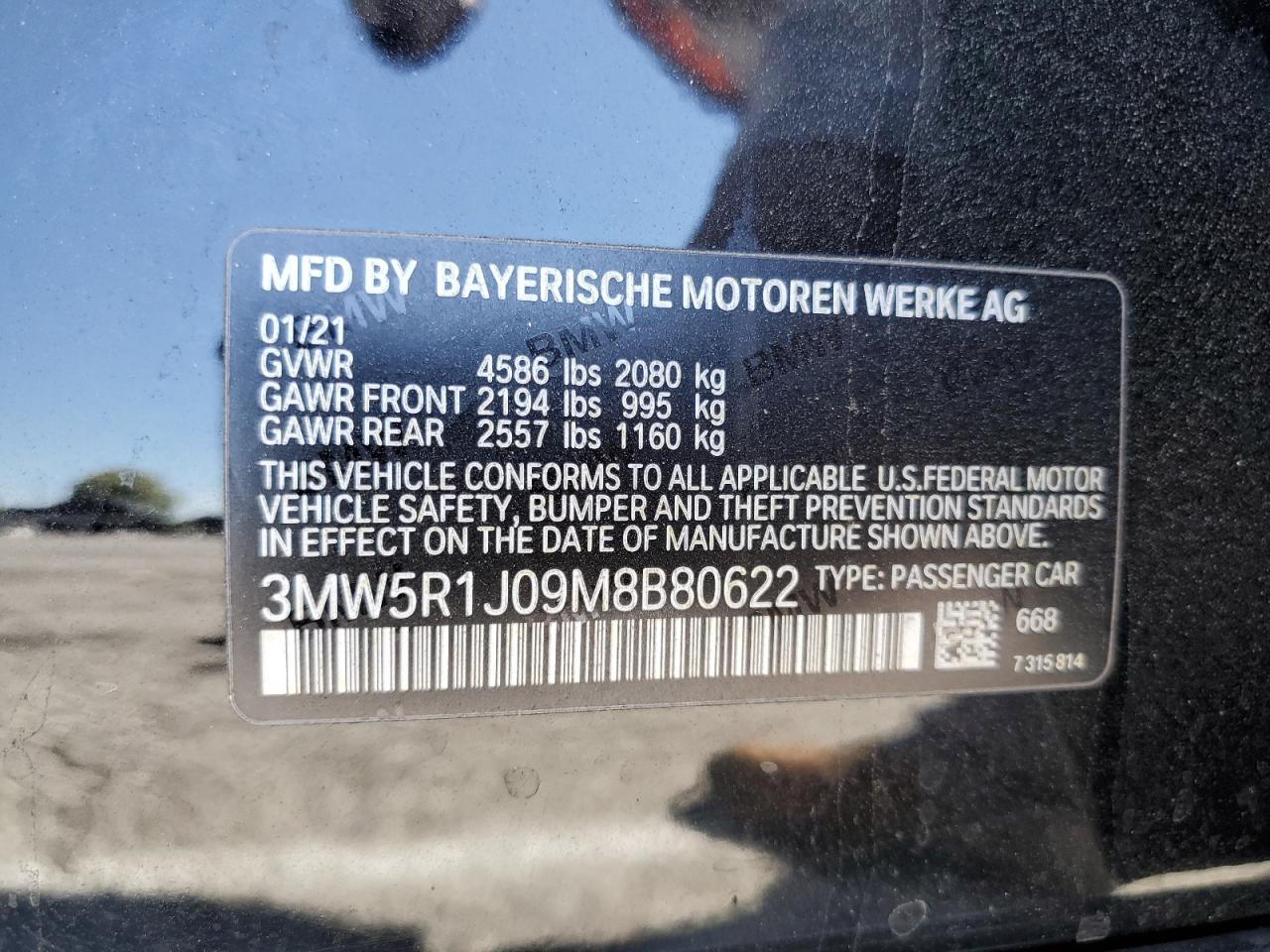 2021 BMW 330I VIN: 3MW5R1J09M8B80622 Lot: 63709315