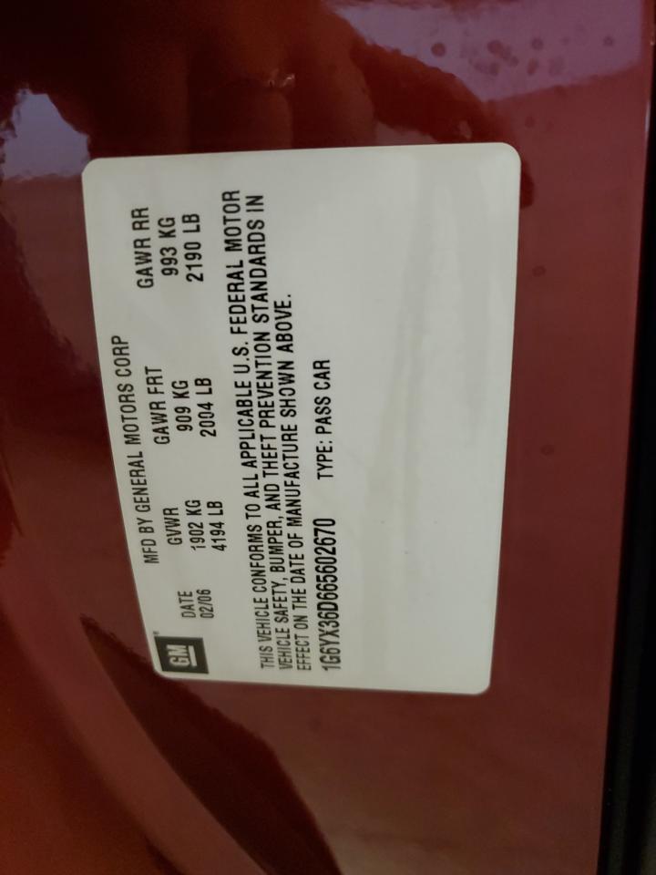 2006 Cadillac Xlr-V VIN: 1G6YX36D665602670 Lot: 64271555