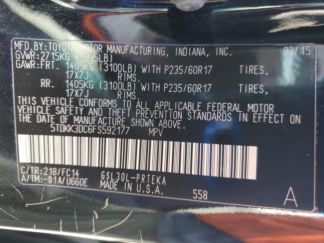 5tdkk3dc6fs592177 5TDKK3DC6FS592177 2015 Toyota Sienna Le