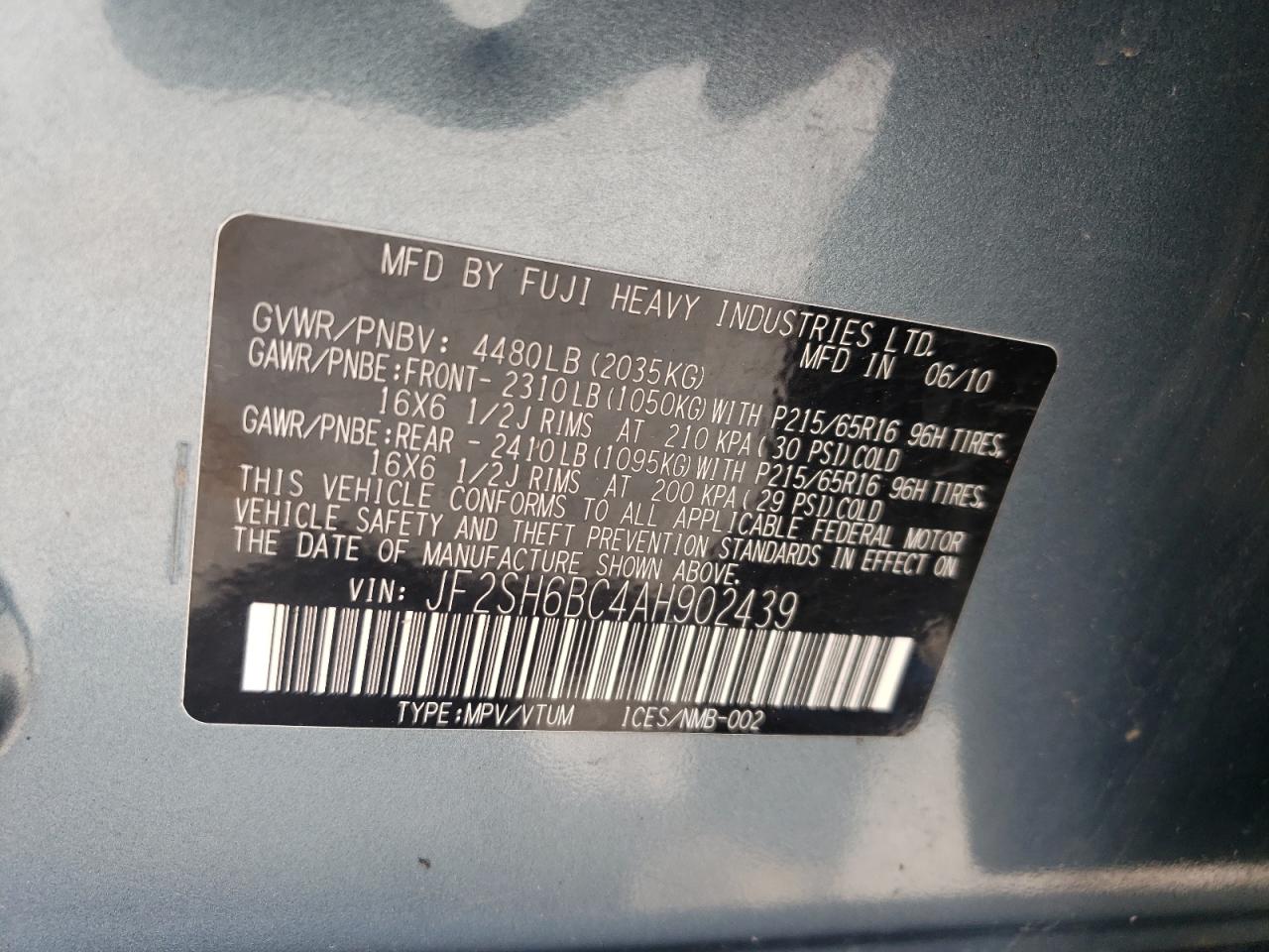 2010 Subaru Forester Xs VIN: JF2SH6BC4AH902439 Lot: 63670135