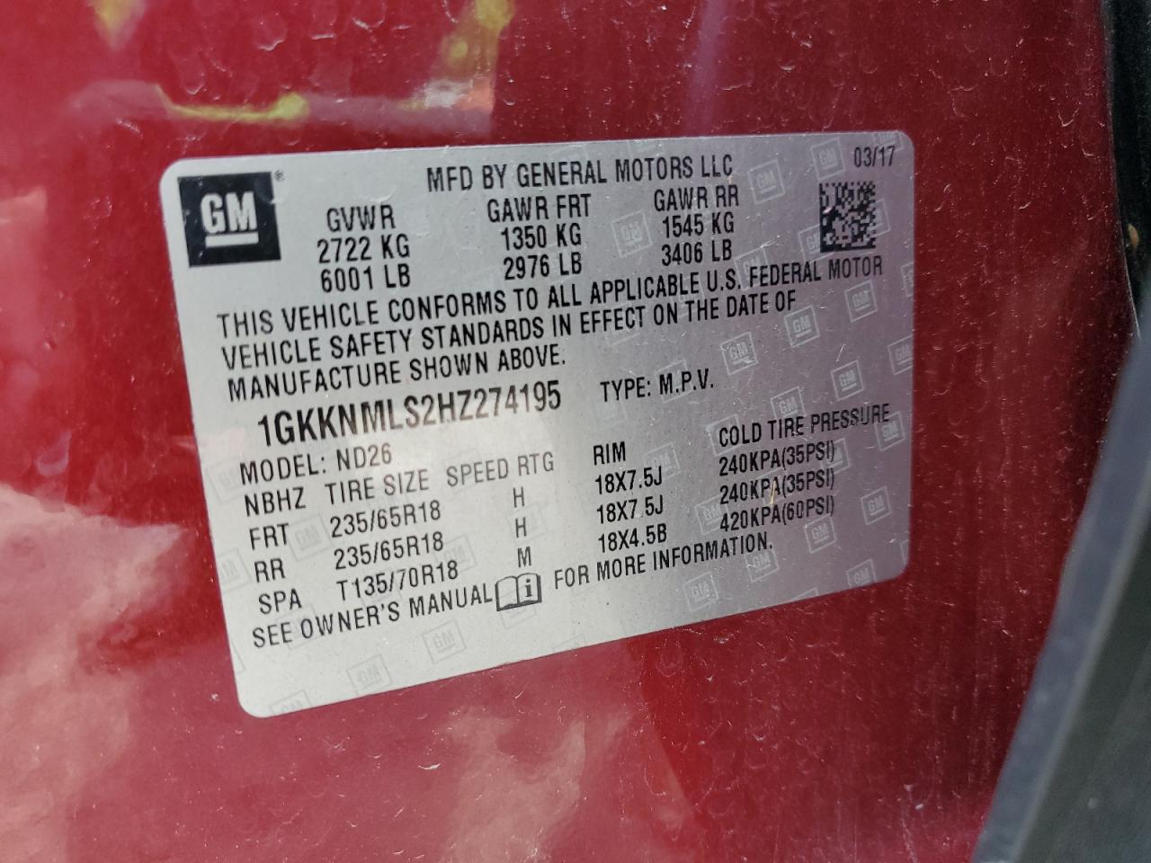 1gkknmls2hz274195 1GKKNMLS2HZ274195 2017 GMC Acadia Slt-1