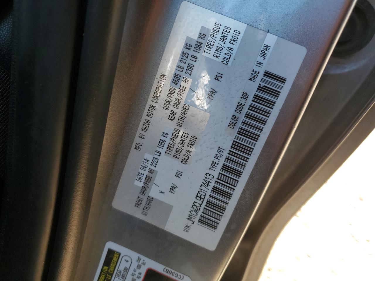 2014 Mazda 5 Touring VIN: JM1CW2CL9E0174413 Lot: 63547525