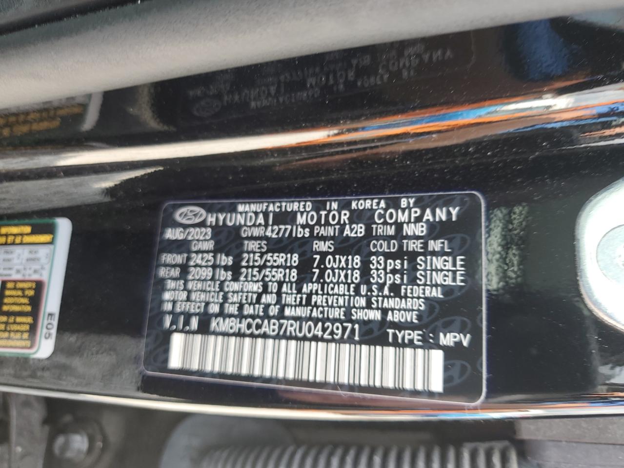 2024 Hyundai Kona Sel VIN: KM8HCCAB7RU042971 Lot: 64848455