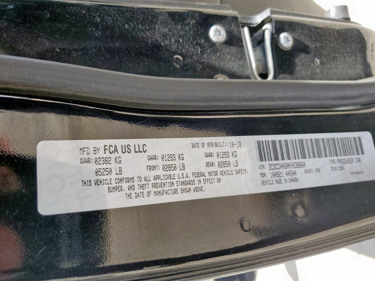 2019 Dodge Charger Police VIN: 2C3CDXAG0KH538660 Lot: 64783655