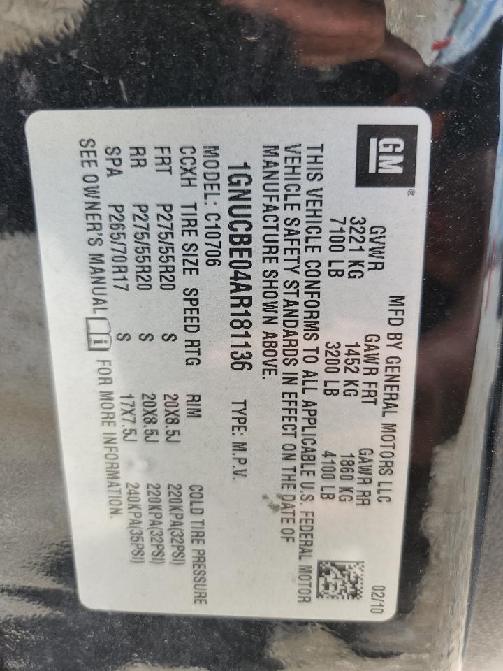 2010 Chevrolet Tahoe C1500 Lt VIN: 1GNUCBE04AR181136 Lot: 63705895