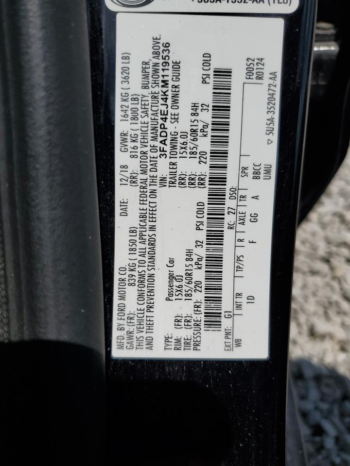 2019 Ford Fiesta Se VIN: 3FADP4EJ4KM119536 Lot: 64364835