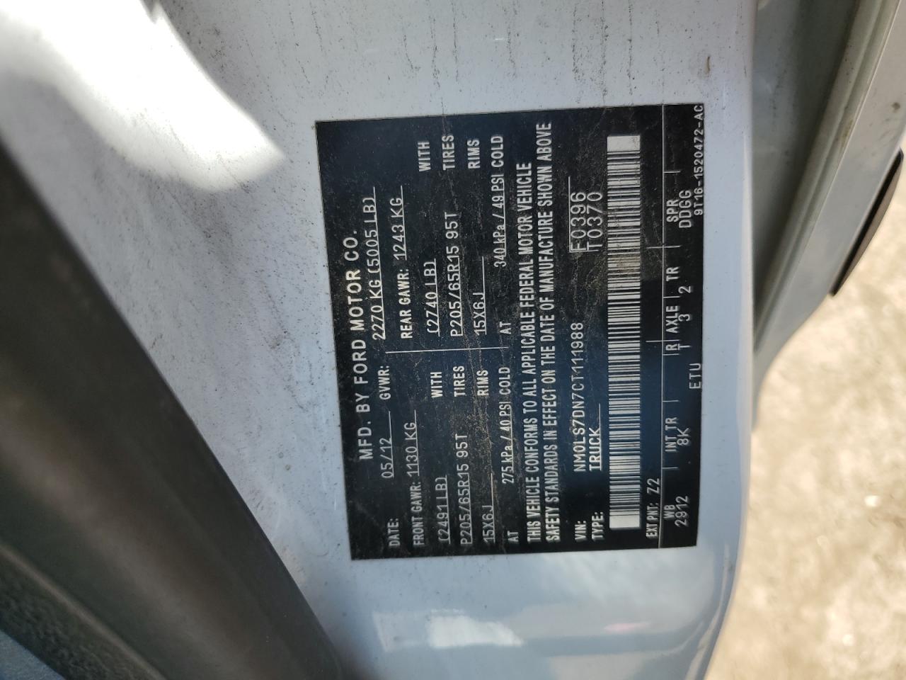 2012 Ford Transit Connect Xlt VIN: NM0LS7DN7CT111988 Lot: 62919845