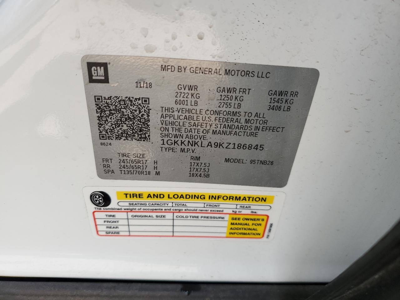 2019 GMC Acadia Sle VIN: 1GKKNKLA9KZ186845 Lot: 63281125
