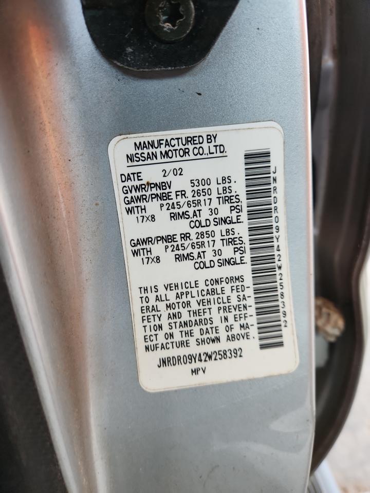 2002 Infiniti Qx4 VIN: JNRDR09Y42W258392 Lot: 64938145