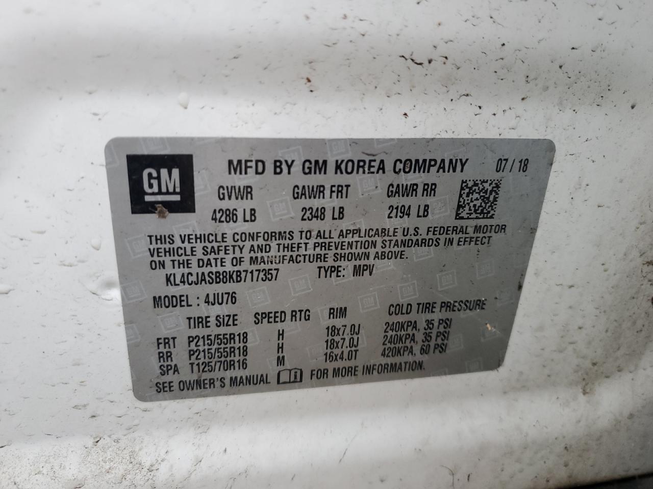 2019 Buick Encore Preferred VIN: KL4CJASB8KB717357 Lot: 66883545