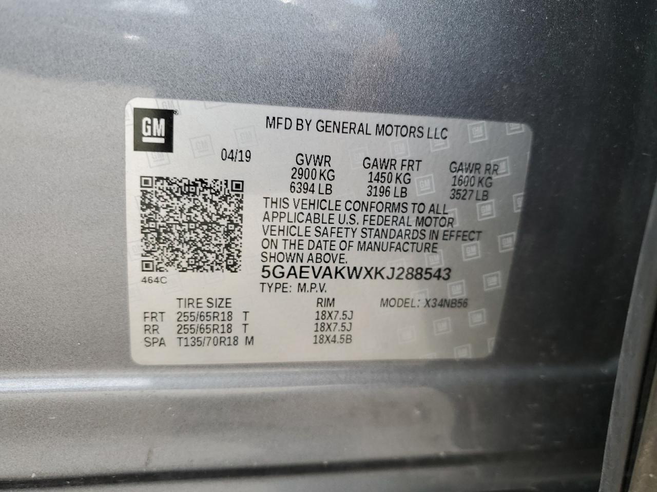 2019 Buick Enclave Essence VIN: 5GAEVAKWXKJ288543 Lot: 63628775
