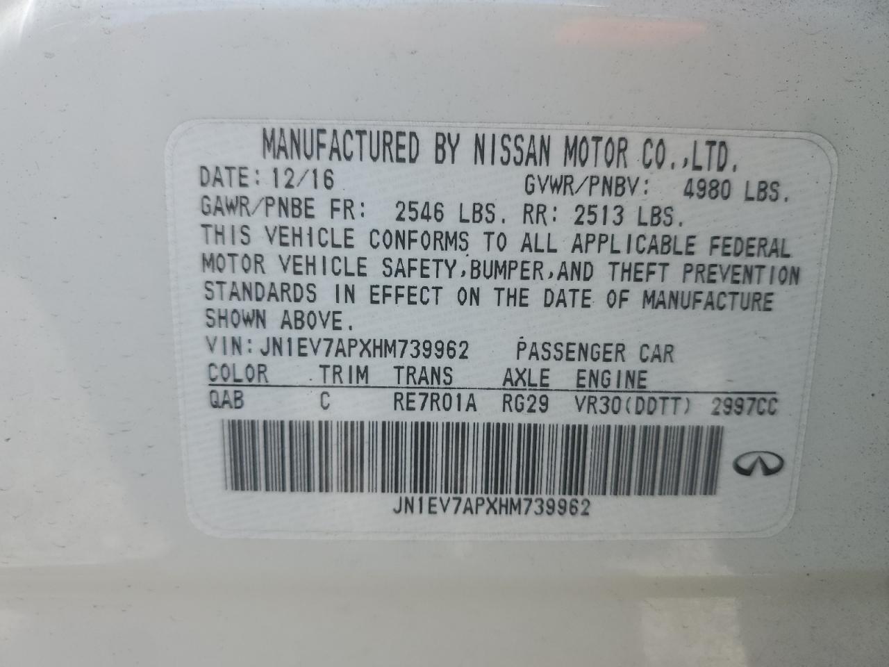 2017 Infiniti Q50 Premium VIN: JN1EV7APXHM739962 Lot: 64274455