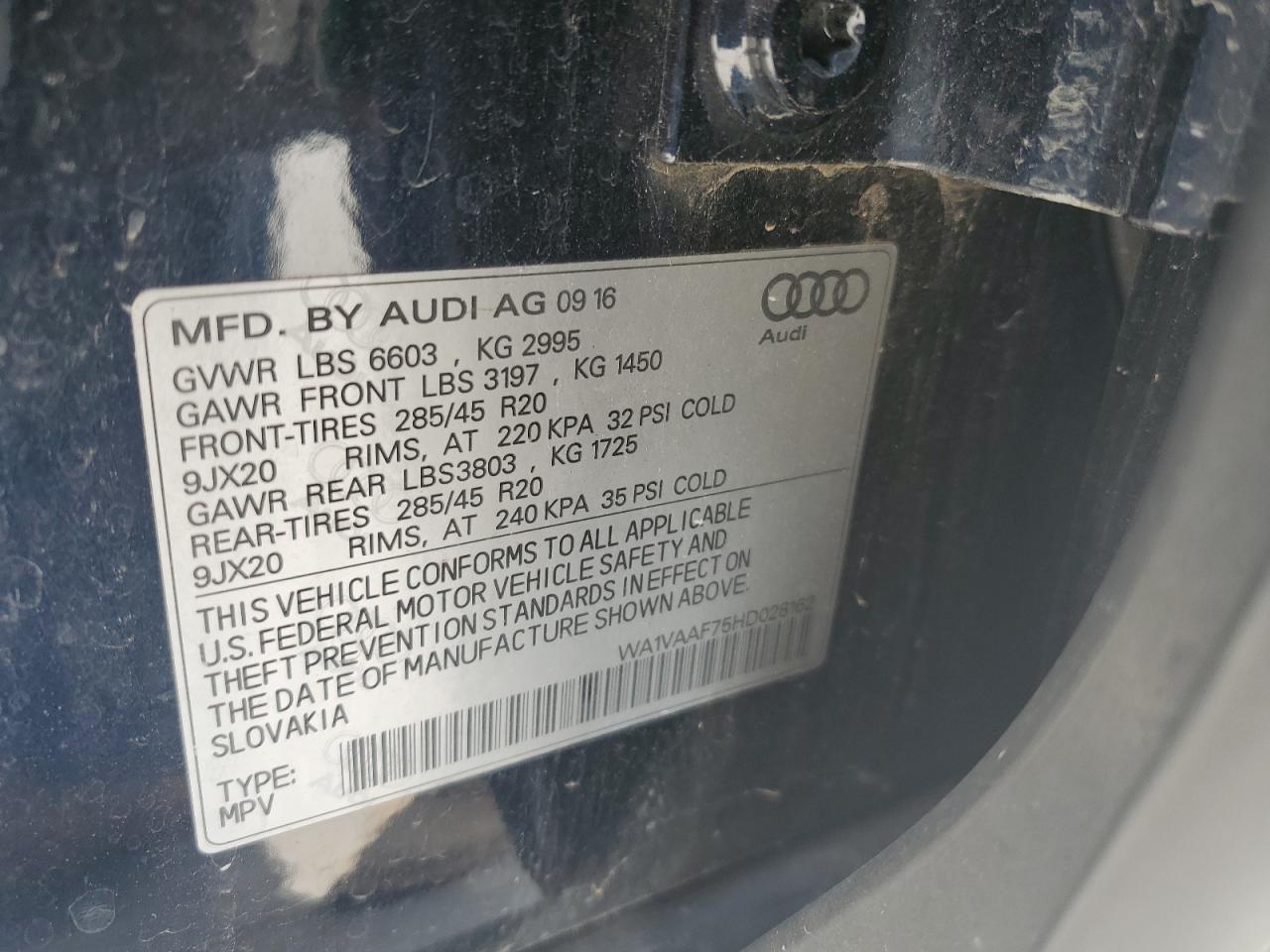 2017 Audi Q7 Prestige VIN: WA1VAAF75HD028162 Lot: 64215175