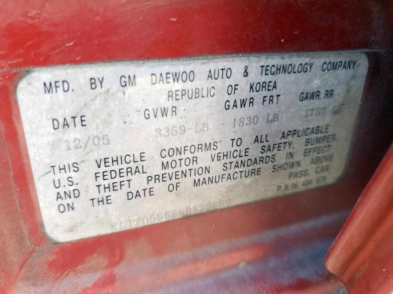 kl1td56686b623669 KL1TD56686B623669 2006 Chevrolet Aveo Base