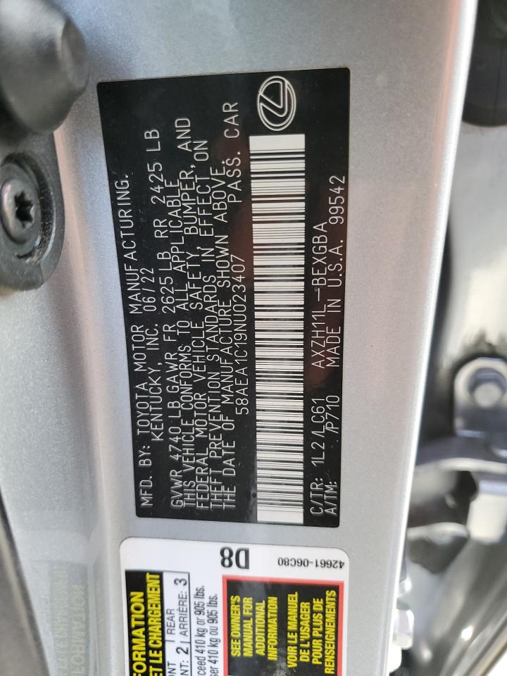 2022 Lexus Es 300H Base VIN: 58AEA1C19NU023407 Lot: 63471635
