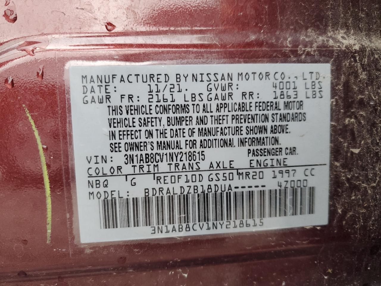 2022 Nissan Sentra Sv VIN: 3N1AB8CV1NY218615 Lot: 64739985