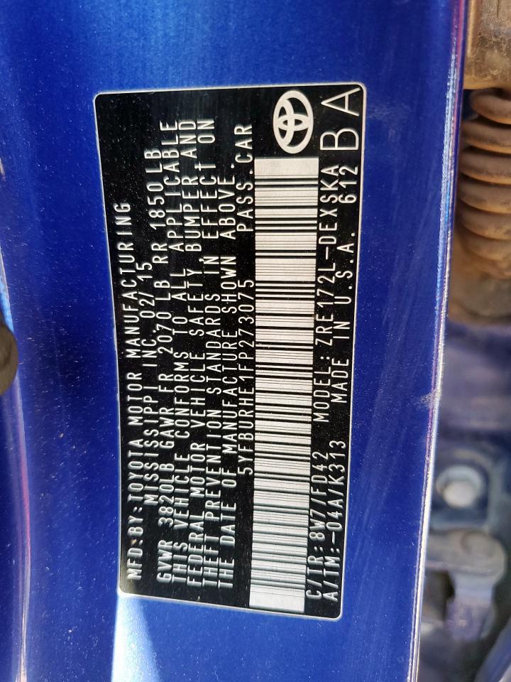 5yfburhe1fp273075 5YFBURHE1FP273075 2015 Toyota Corolla L