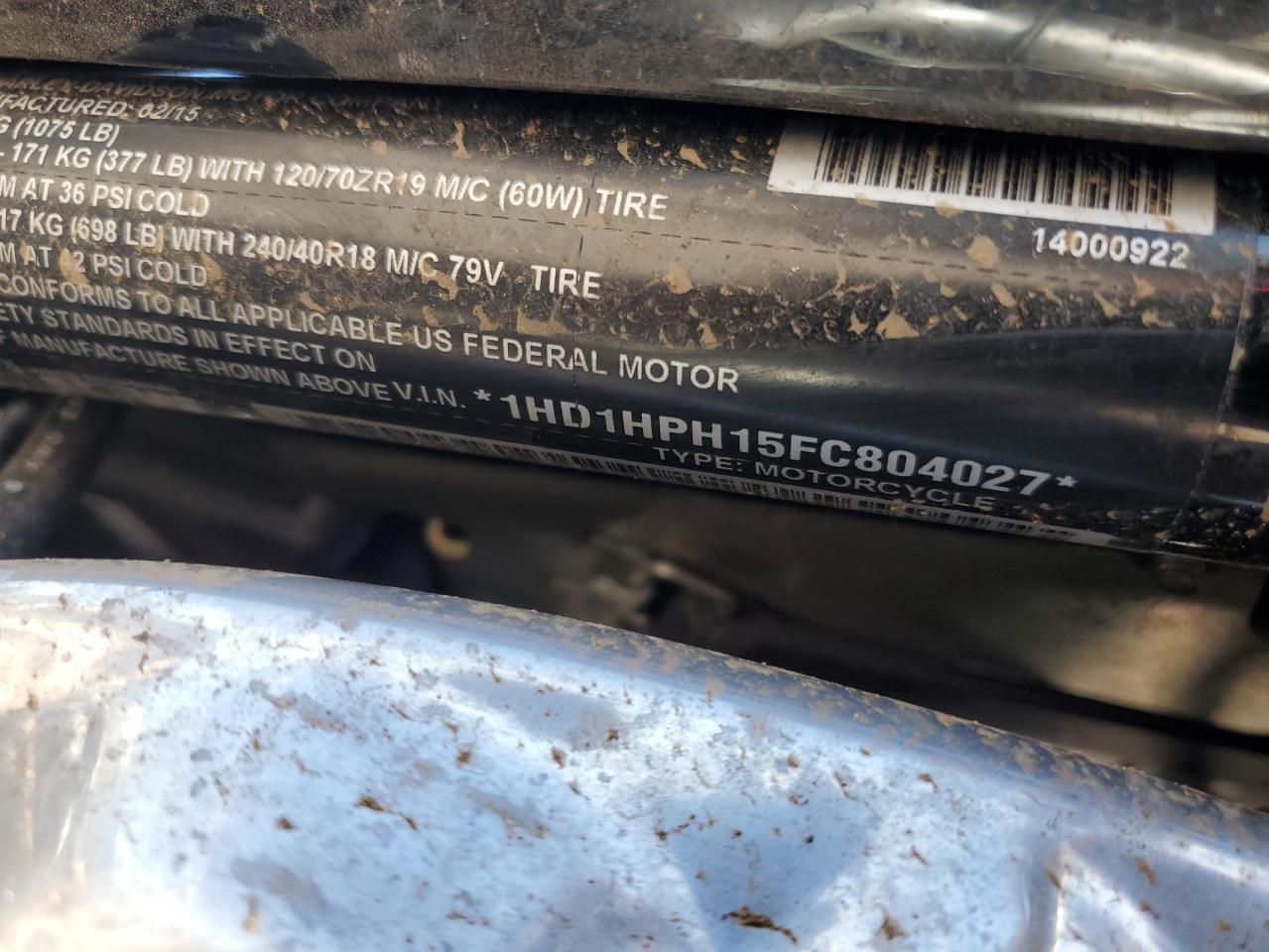 2015 Harley-Davidson Vrscf Vrod Muscle VIN: 1HD1HPH15FC804027 Lot: 66140175