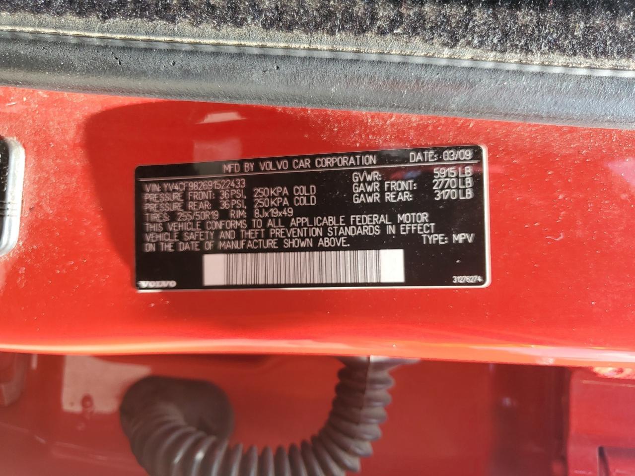 2009 Volvo Xc90 VIN: YV4CF982691522433 Lot: 66555445