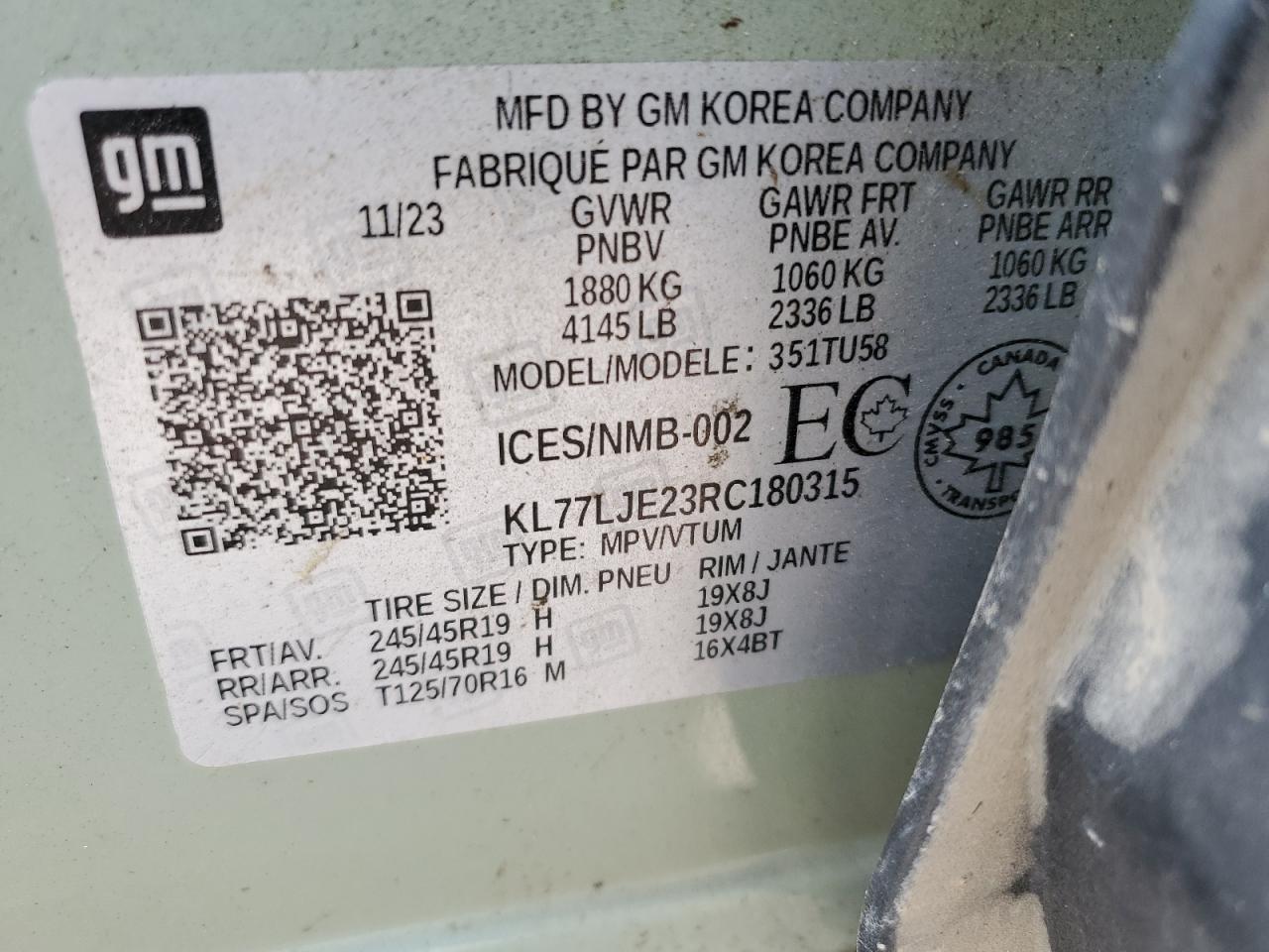 2024 Chevrolet Trax 2Rs VIN: KL77LJE23RC180315 Lot: 66017215