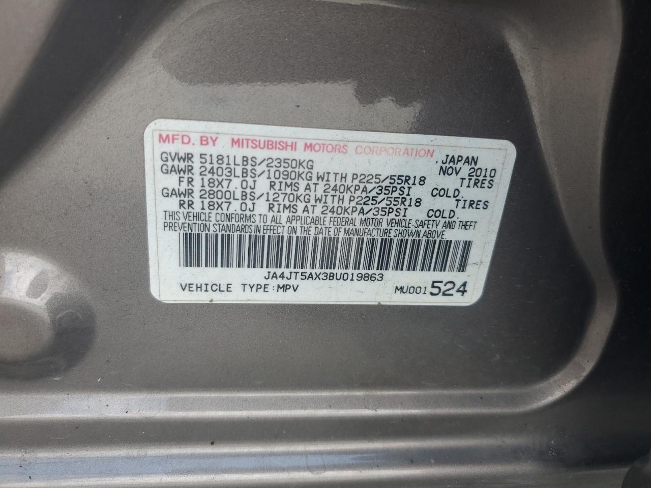 2011 Mitsubishi Outlander Gt VIN: JA4JT5AX3BU019863 Lot: 90076385