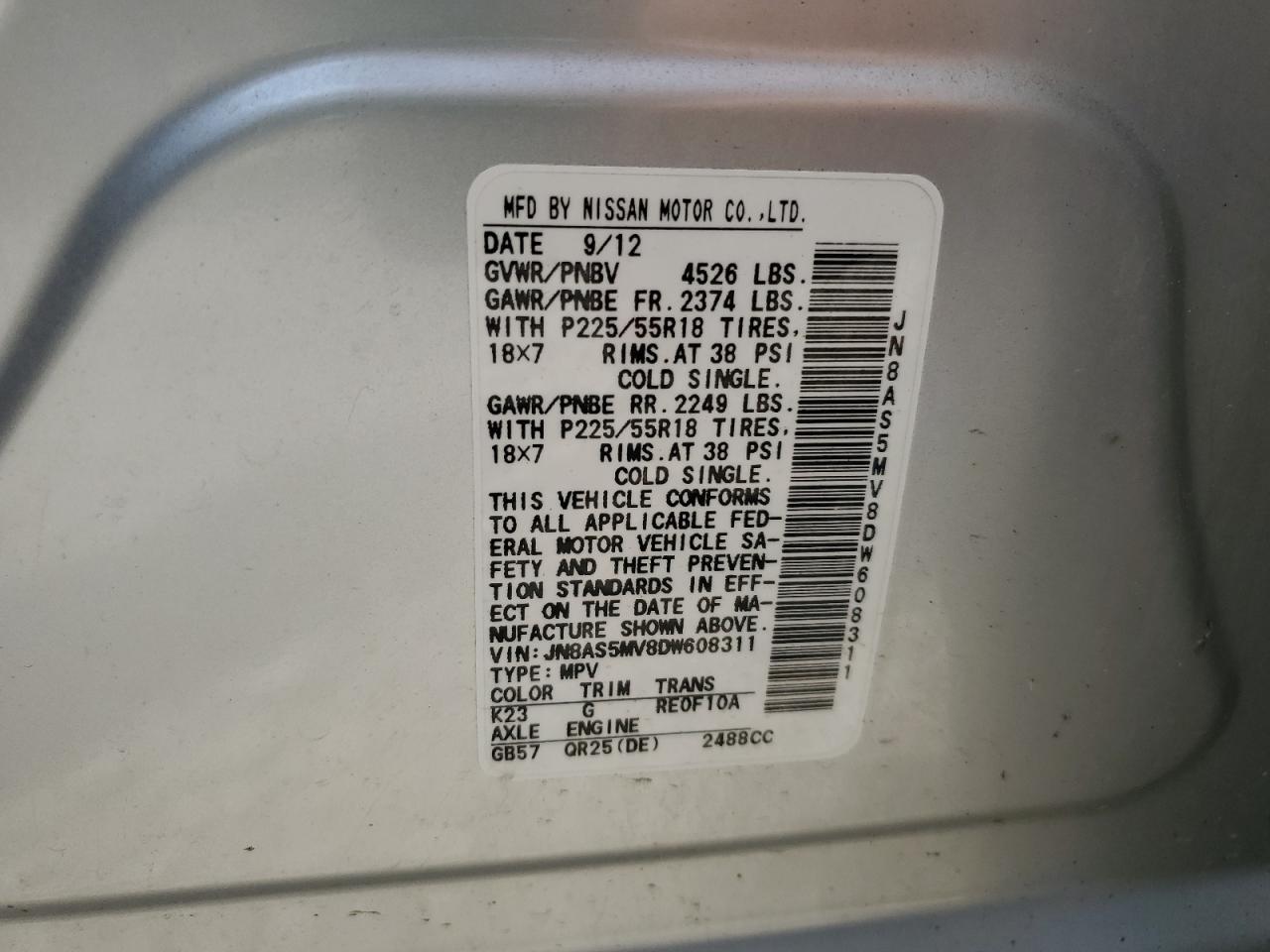 2013 Nissan Rogue S VIN: JN8AS5MV8DW608311 Lot: 65318915