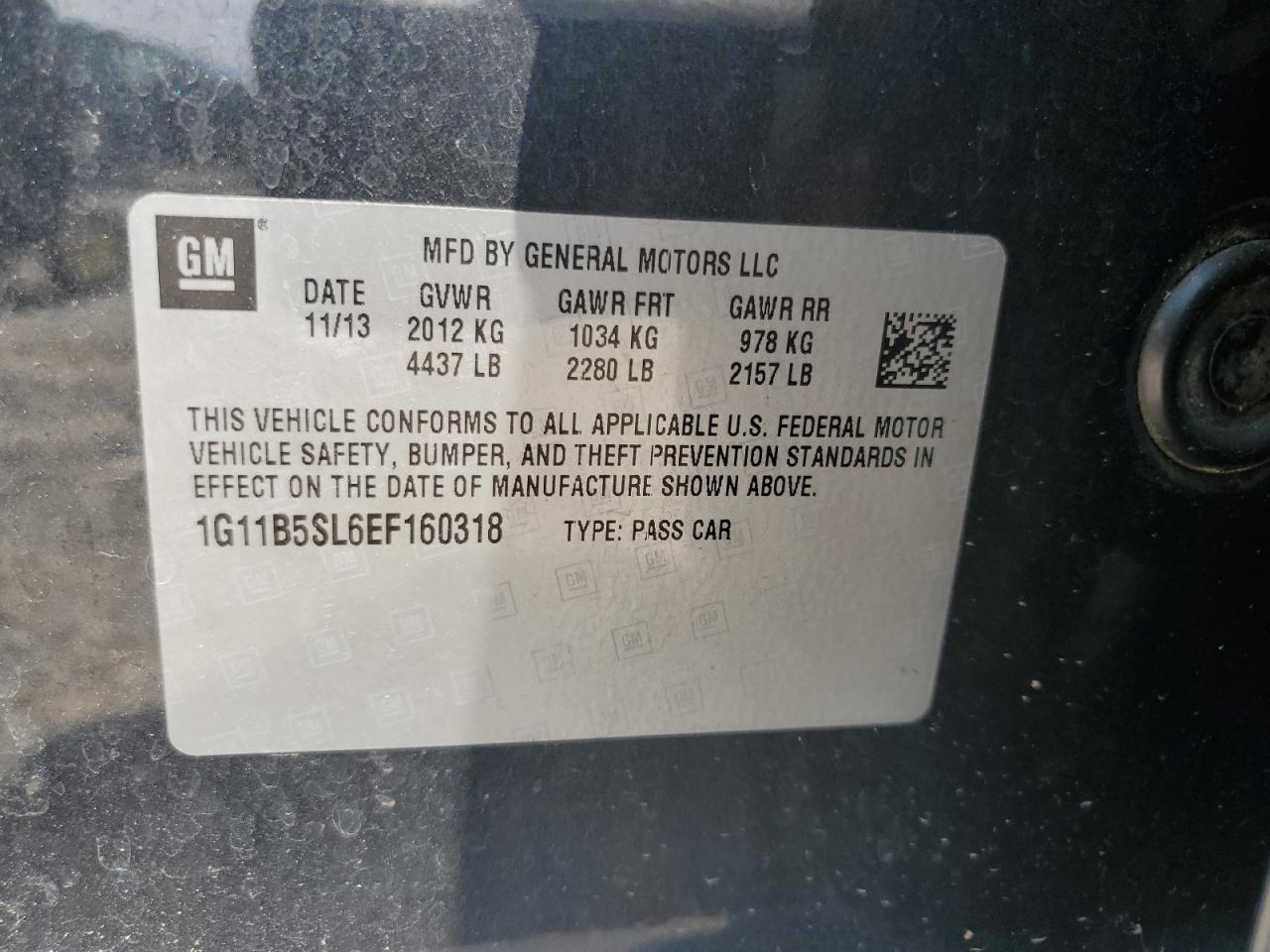 2014 Chevrolet Malibu Ls VIN: 1G11B5SL6EF160318 Lot: 64218855