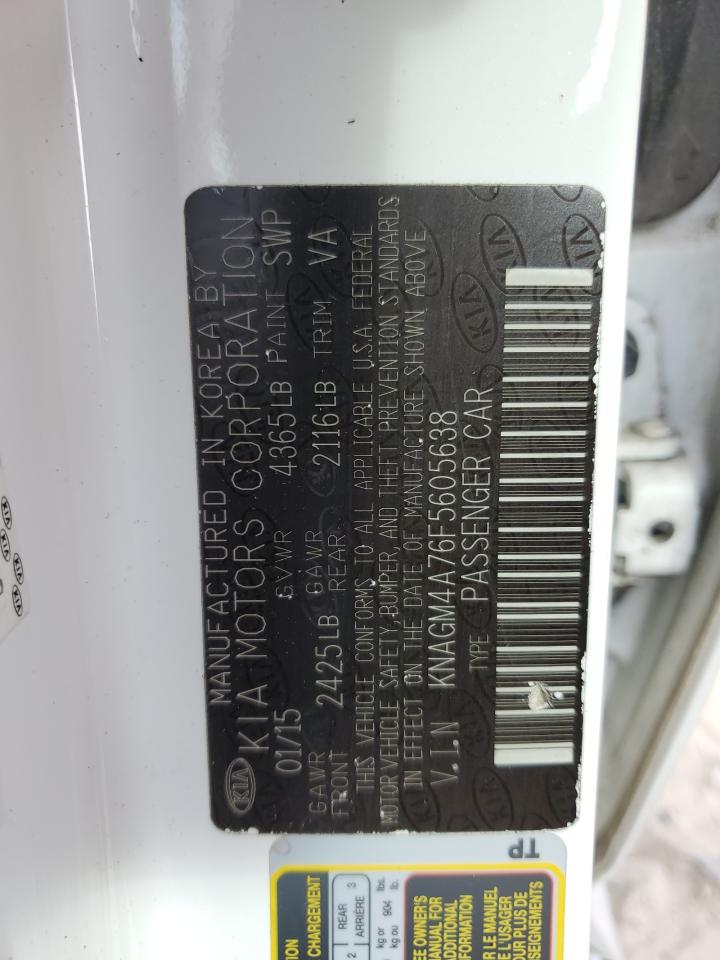 2015 Kia Optima Lx VIN: KNAGM4A76F5605638 Lot: 65450015