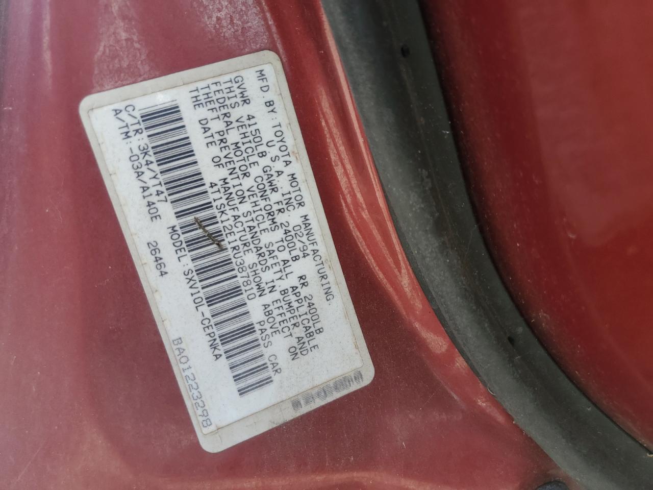 1994 Toyota Camry Le VIN: 4T1SK12E1RU387810 Lot: 62568425