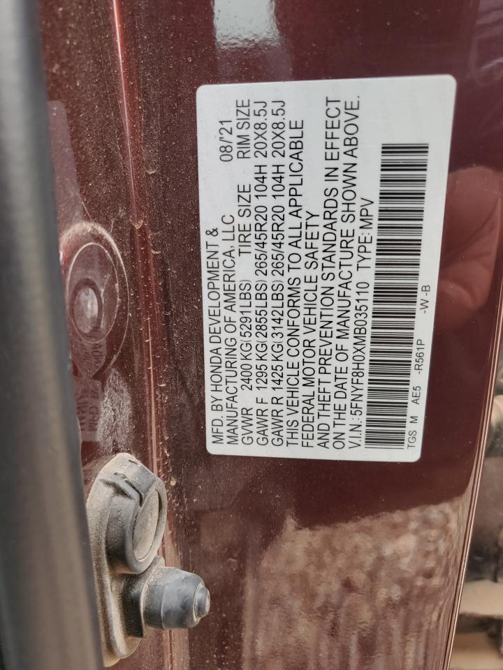 2021 Honda Passport Elite VIN: 5FNYF8H0XMB035110 Lot: 64975875