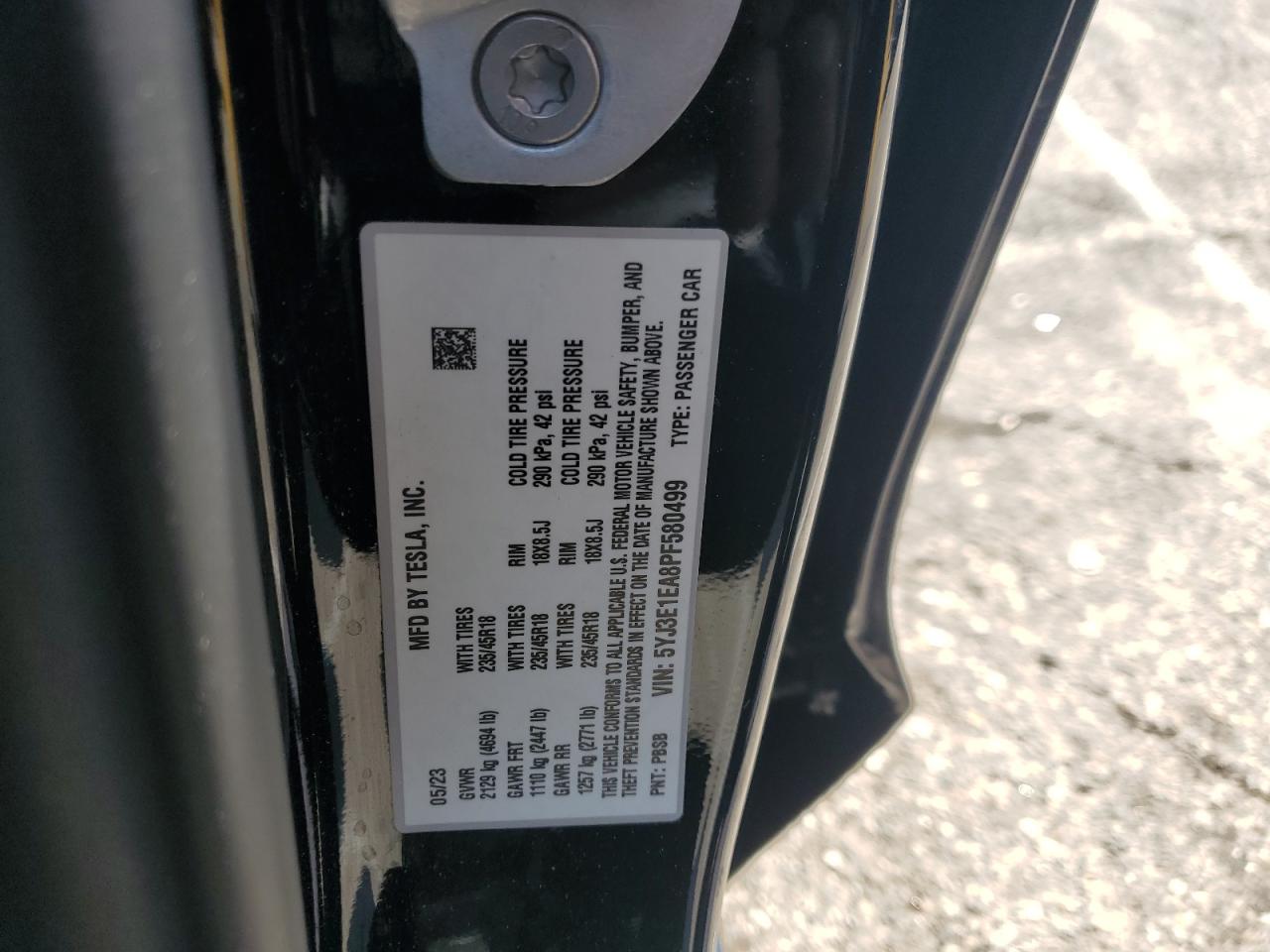2023 Tesla Model 3 VIN: 5YJ3E1EA8PF580499 Lot: 63120615