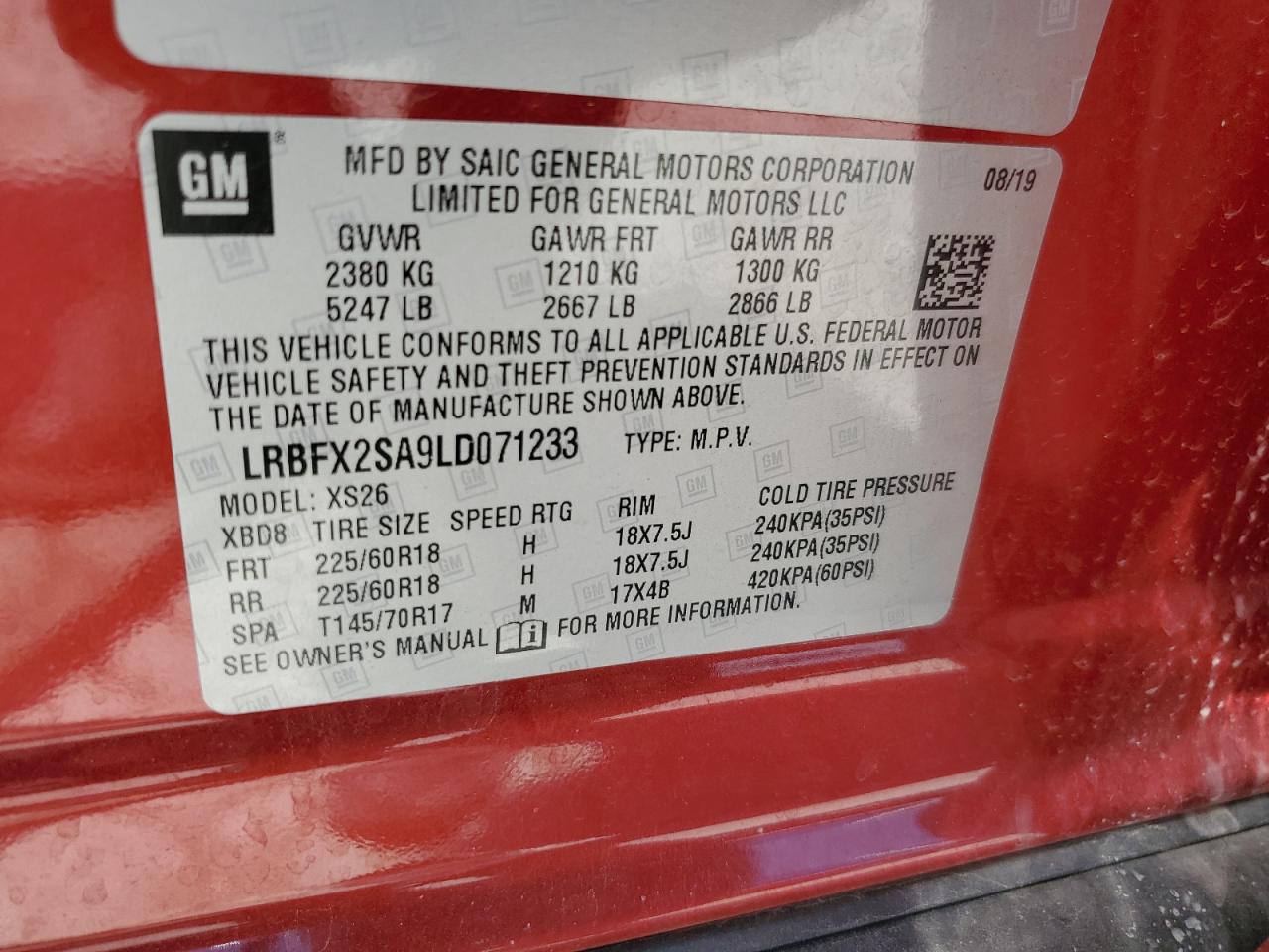 2020 Buick Envision Essence VIN: LRBFX2SA9LD071233 Lot: 63911935