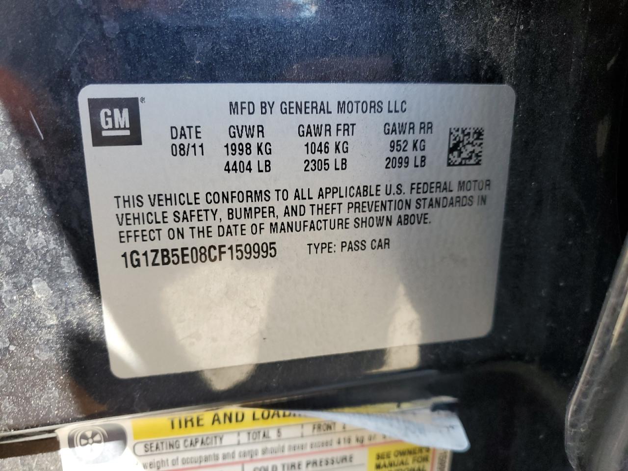 1g1zb5e08cf159995 1G1ZB5E08CF159995 2012 Chevrolet Malibu Ls