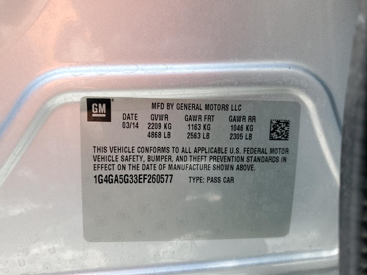 2014 Buick Lacrosse VIN: 1G4GA5G33EF260577 Lot: 64191995