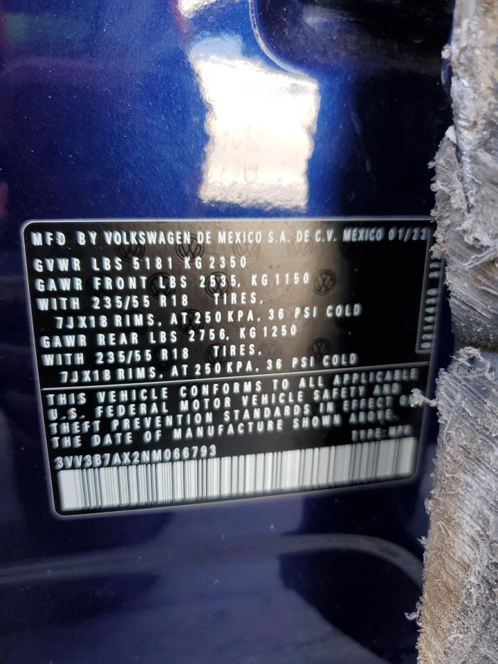 2022 Volkswagen Tiguan Se VIN: 3VV3B7AX2NM066793 Lot: 63607975
