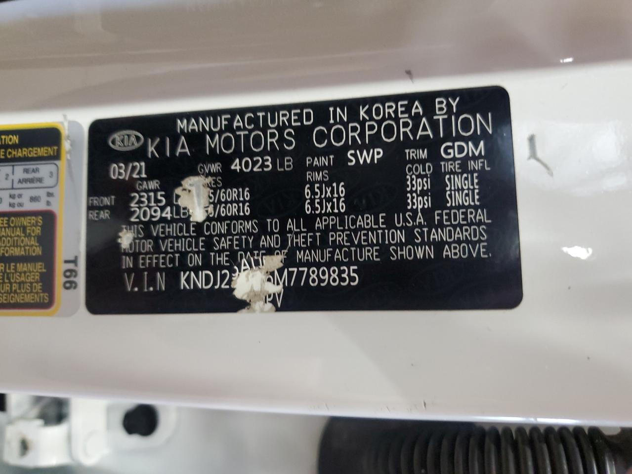 2021 Kia Soul Lx VIN: KNDJ23AU6M7789835 Lot: 64643855