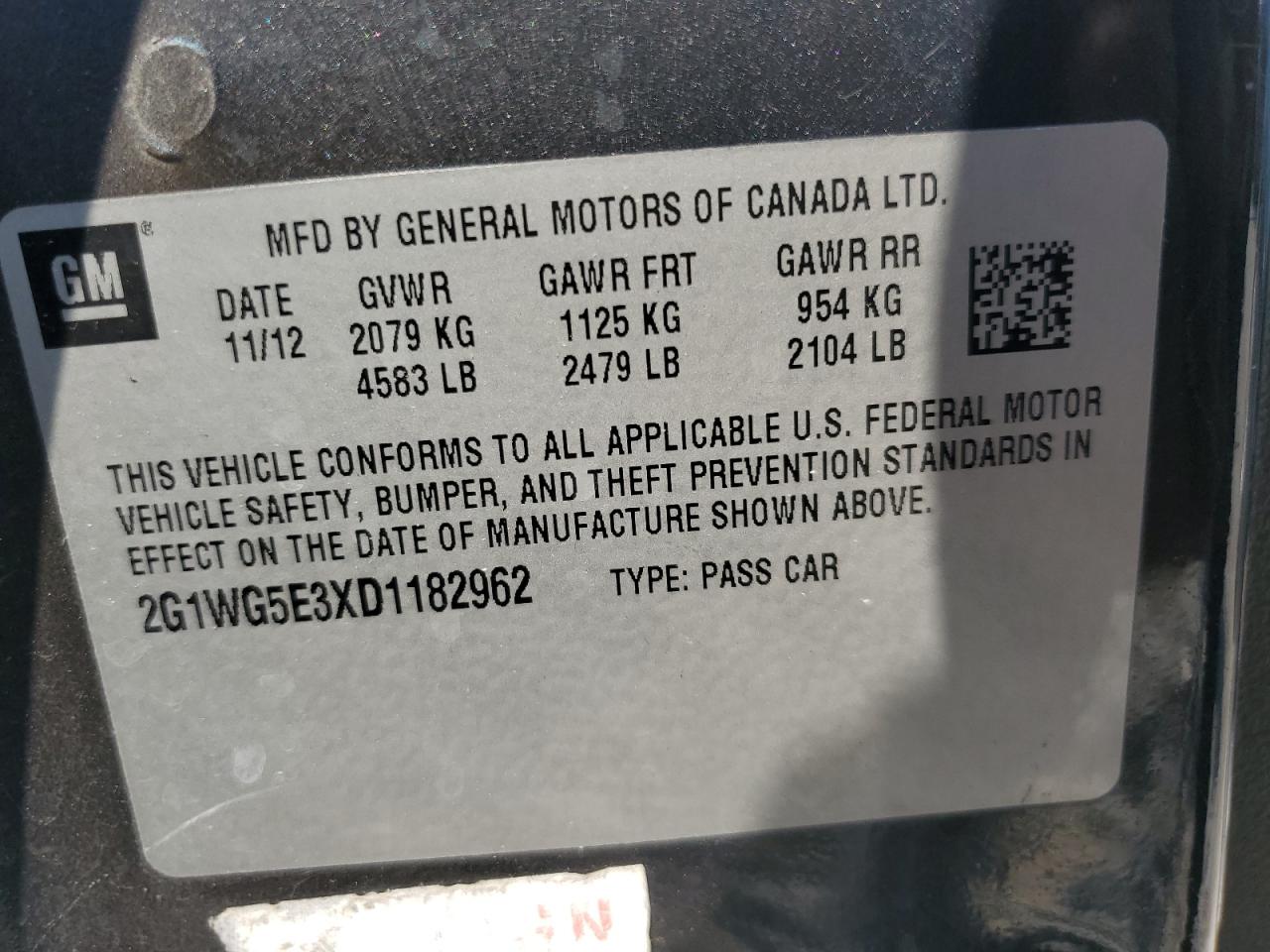 2013 Chevrolet Impala Lt VIN: 2G1WG5E3XD1182962 Lot: 63159465
