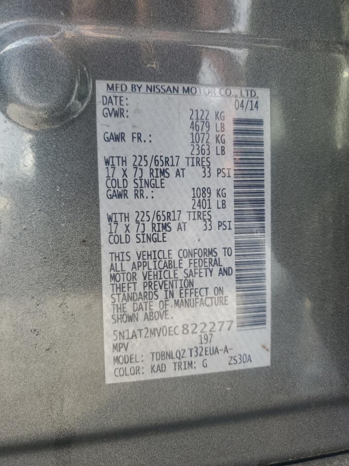 2014 Nissan Rogue S VIN: 5N1AT2MV0EC822277 Lot: 63754645