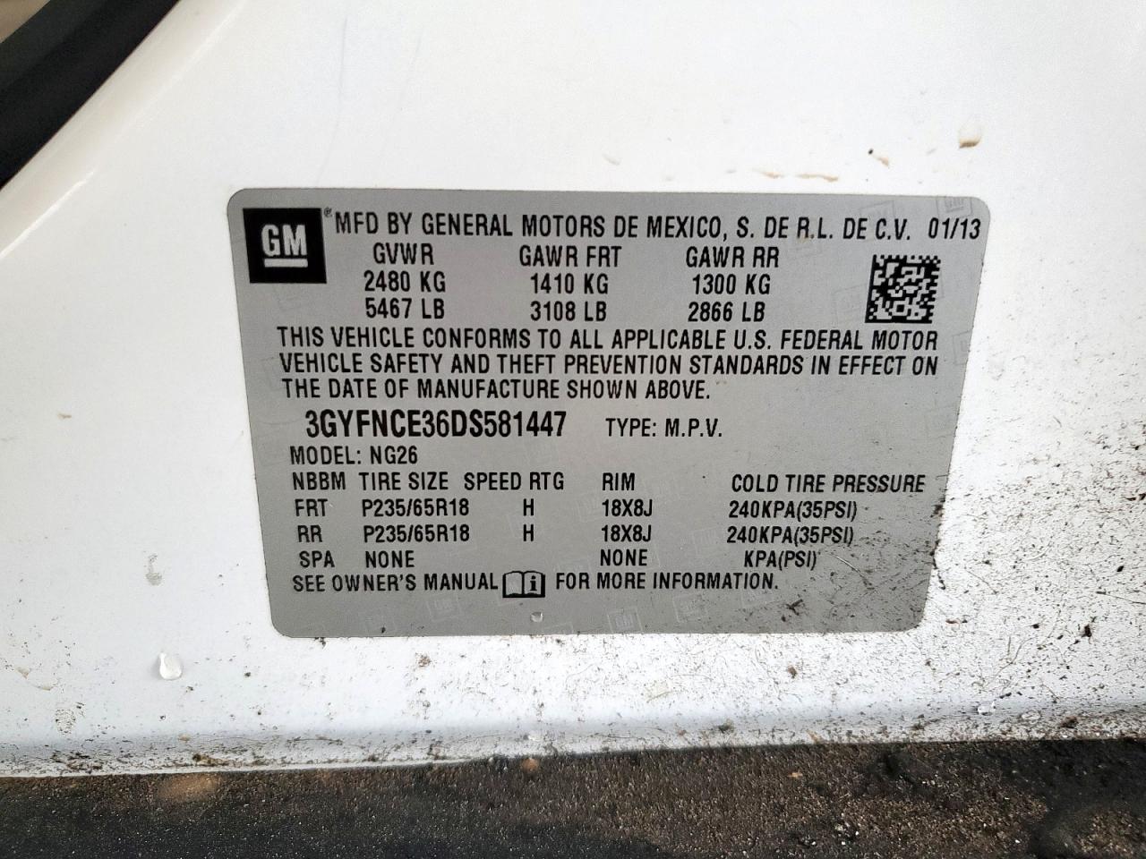 2013 Cadillac Srx Luxury Collection VIN: 3GYFNCE36DS581447 Lot: 64191065