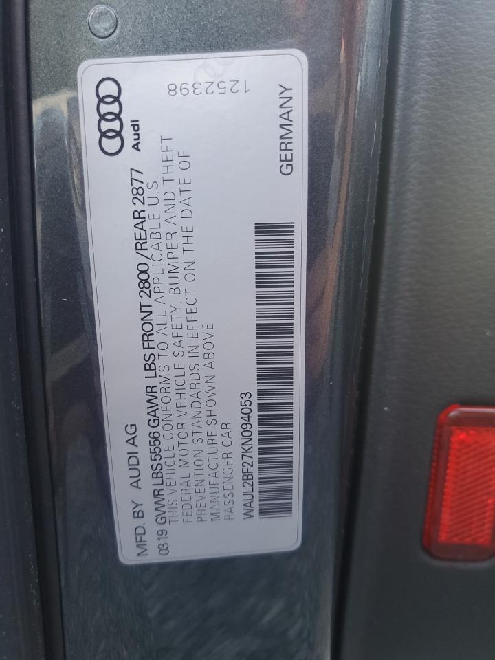2019 Audi A6 Premium Plus VIN: WAUL2BF27KN094053 Lot: 63339505