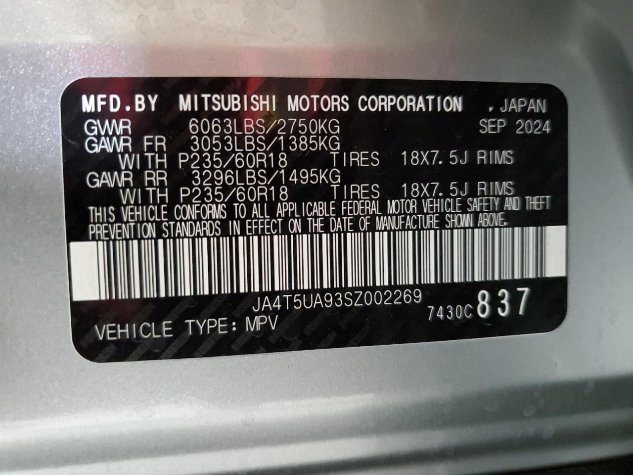 2025 Mitsubishi Outlander Es VIN: JA4T5UA93SZ002269 Lot: 64796685