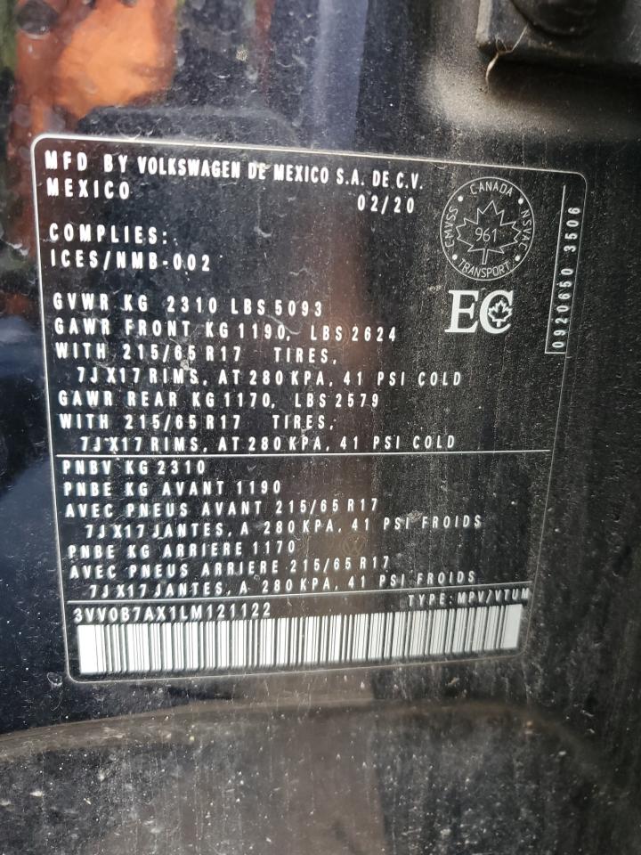 2020 Volkswagen Tiguan S VIN: 3VV0B7AX1LM121122 Lot: 61554525