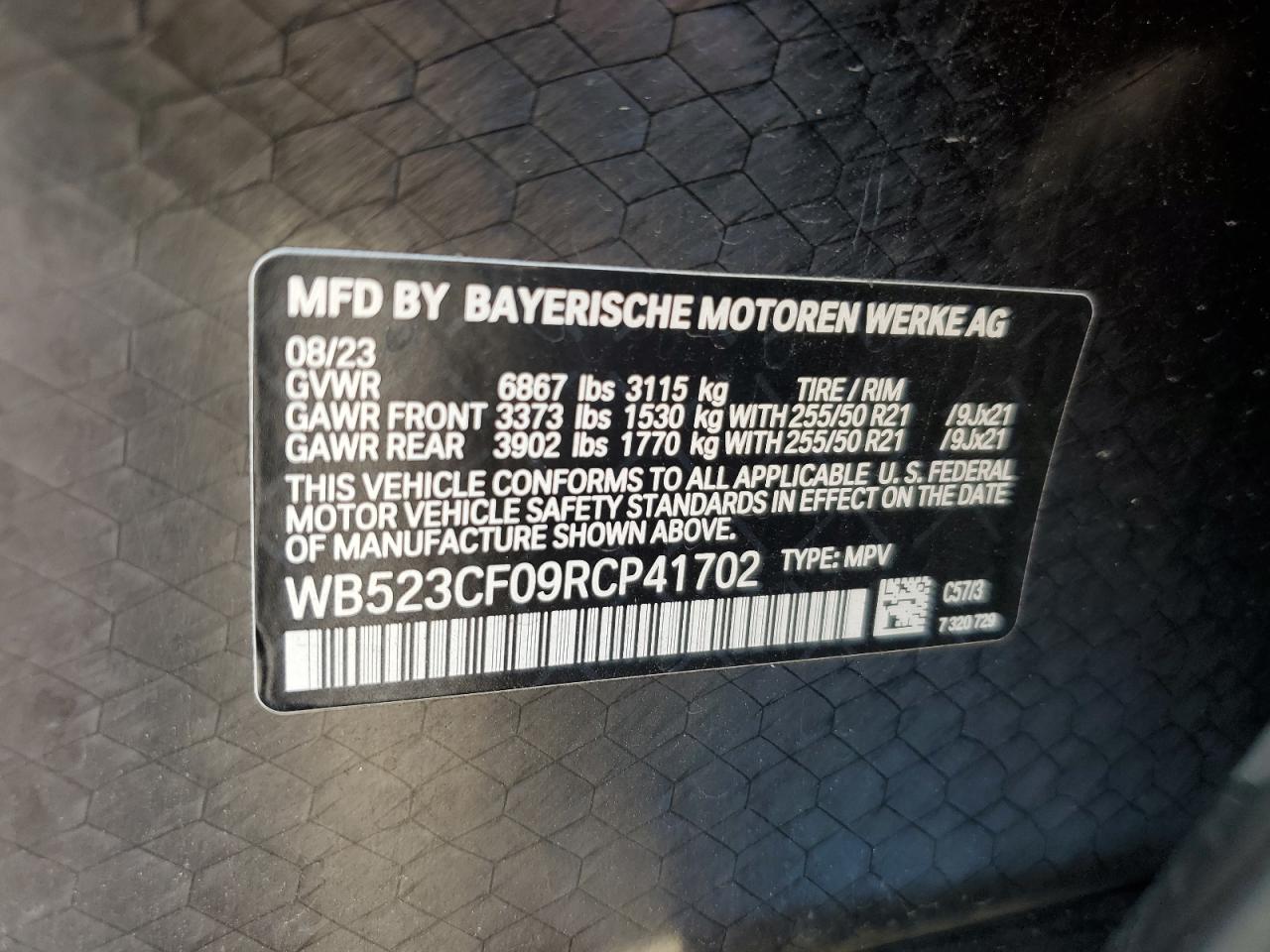 2024 BMW Ix xDrive50 VIN: WB523CF09RCP41702 Lot: 64976285