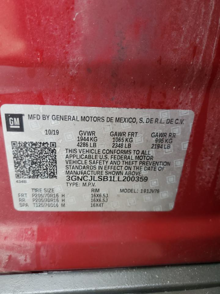 2020 Chevrolet Trax 1Lt VIN: 3GNCJLSB1LL200359 Lot: 65590295