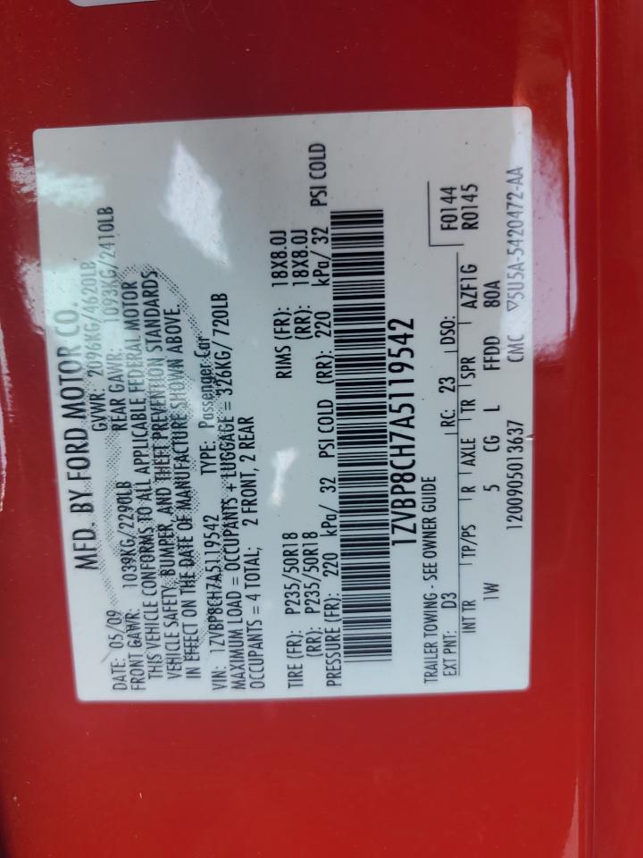 2010 Ford Mustang Gt VIN: 1ZVBP8CH7A5119542 Lot: 64825195